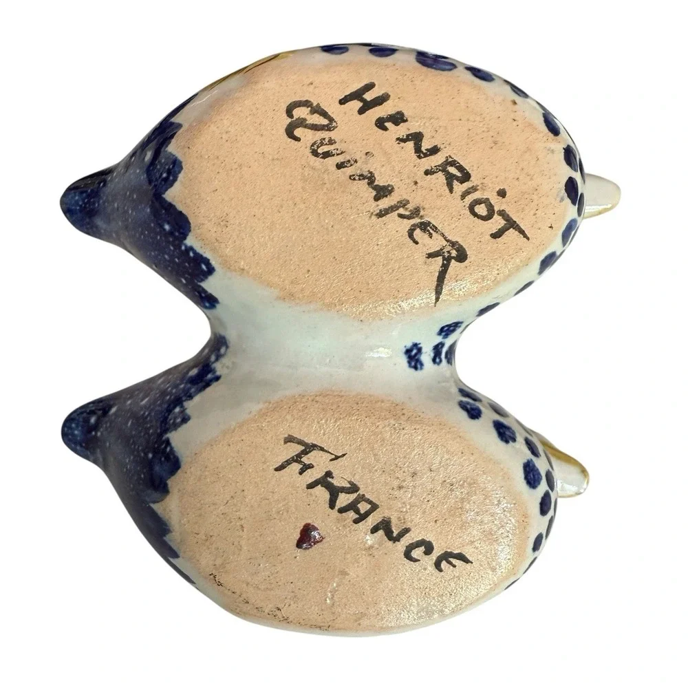 Henriot‎ Quimper French art pottery ring handled figural swan double salt